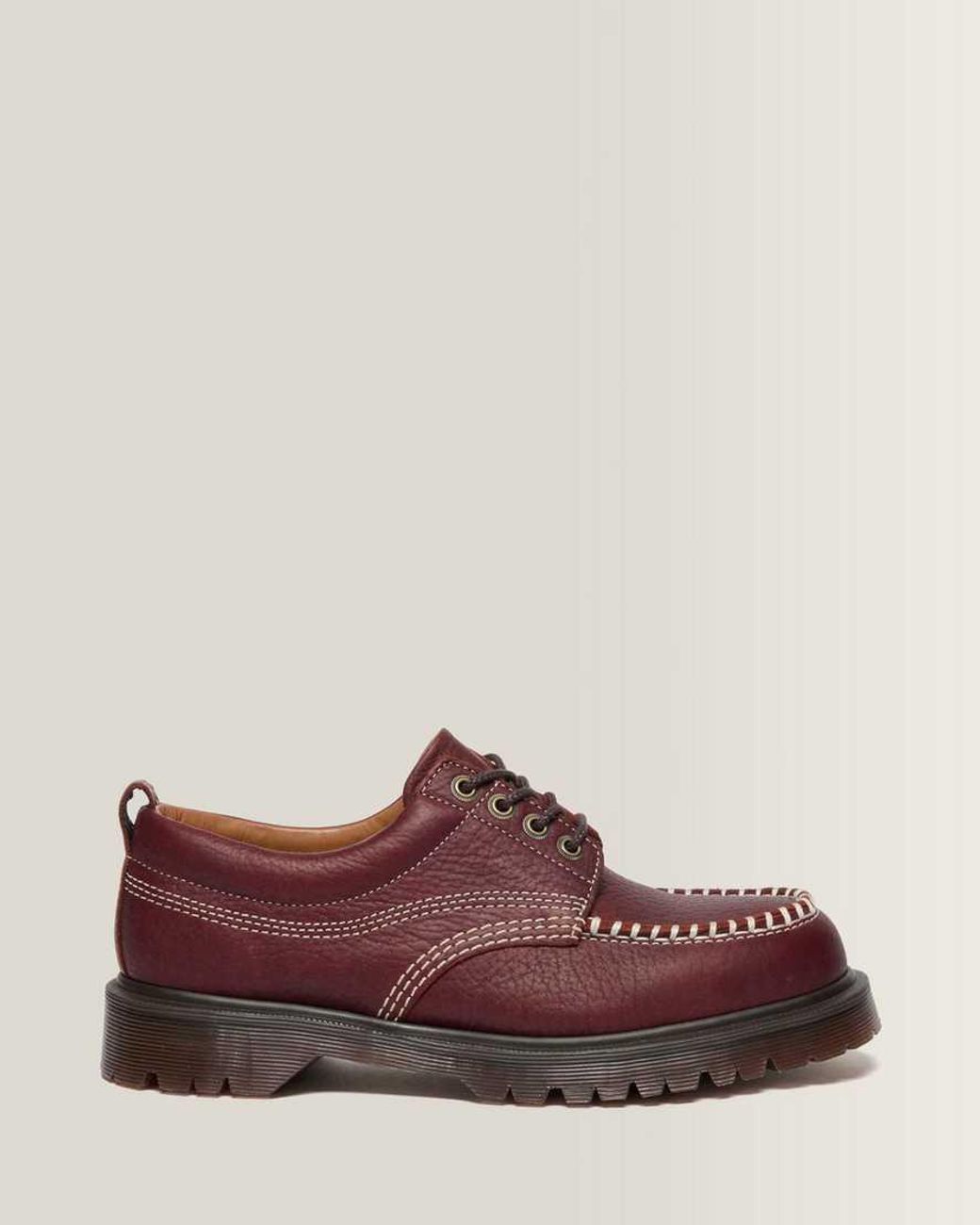 Dr. Martens Red Lowell Wild Grain Leather Moc Toe Shoes for men