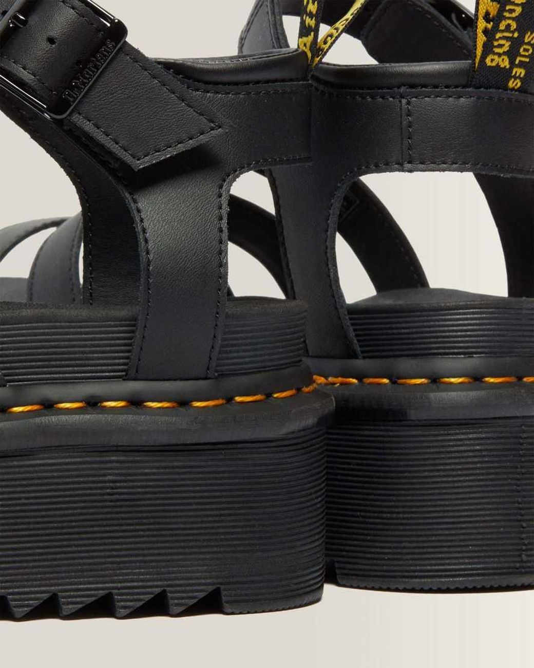 Dr. Martens Black Blaire Quad Hydro Leather Platform Gladiator Sandals
