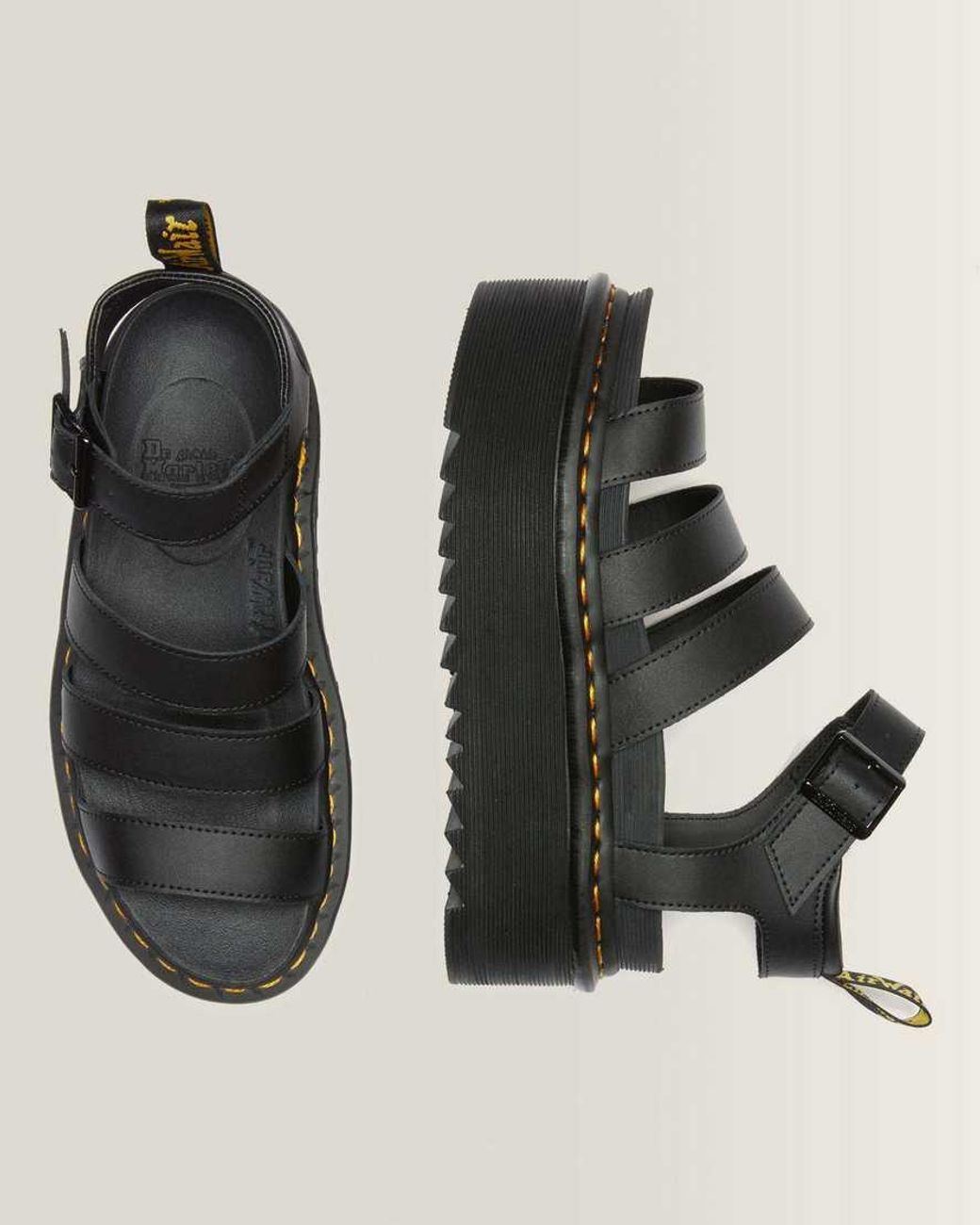 Dr. Martens Black Blaire Quad Hydro Leather Platform Gladiator Sandals
