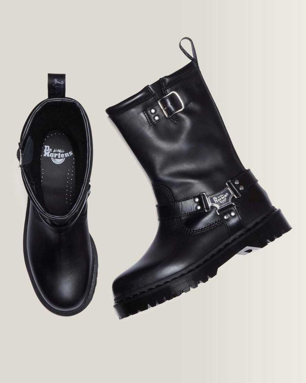 Dr. Martens Black Anistone Hi Leather Biker Boots