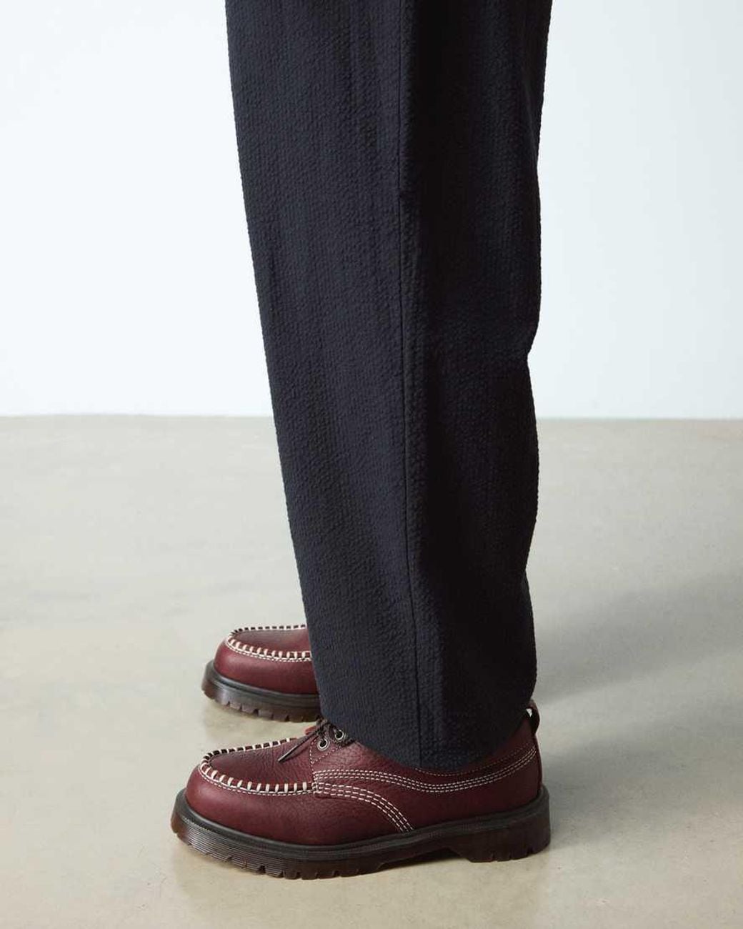 Dr. Martens Red Lowell Wild Grain Leather Moc Toe Shoes for men