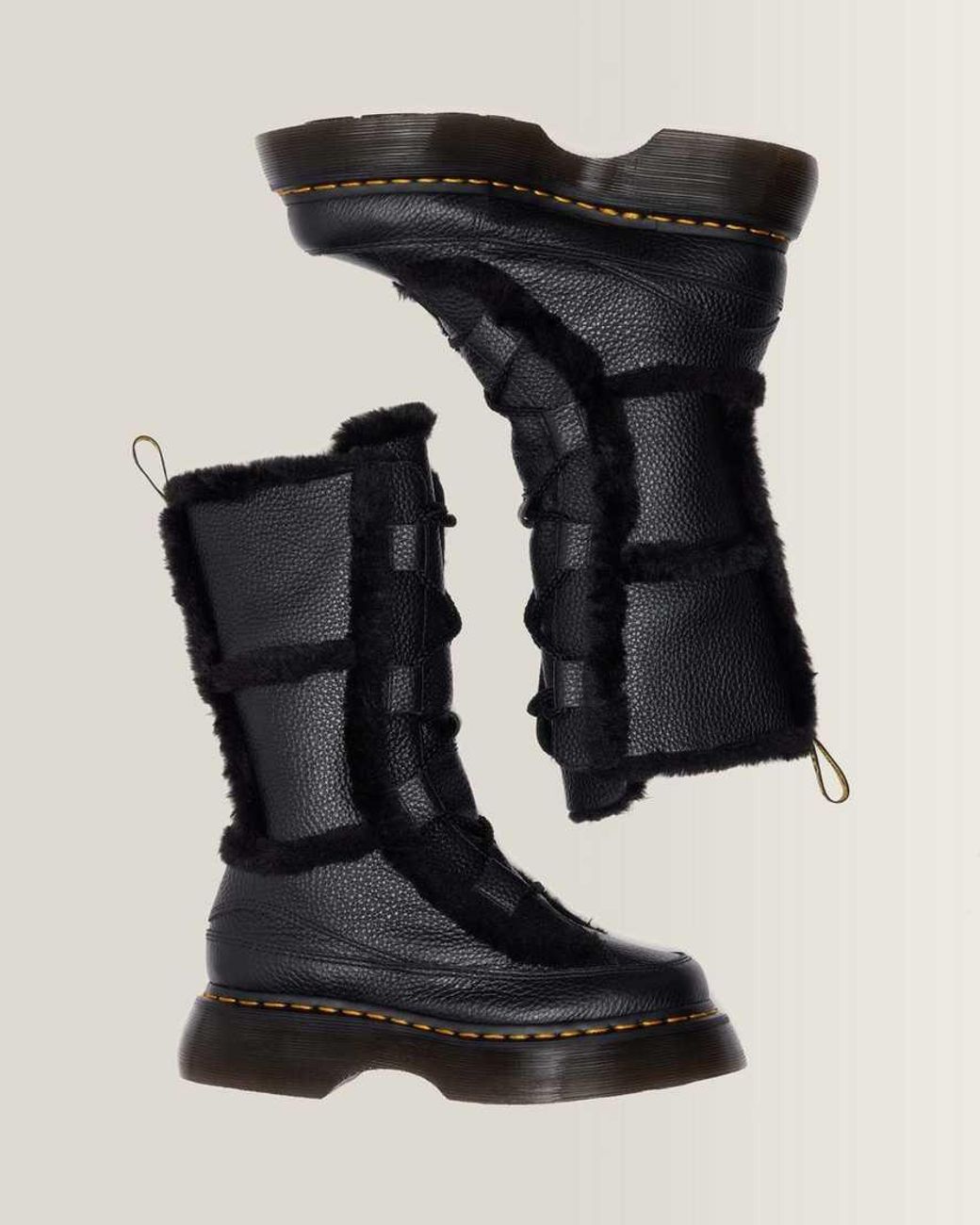 Dr. Martens Black Buzz Lace Up Faux Fur Lined Milled Nappa Leather Boots