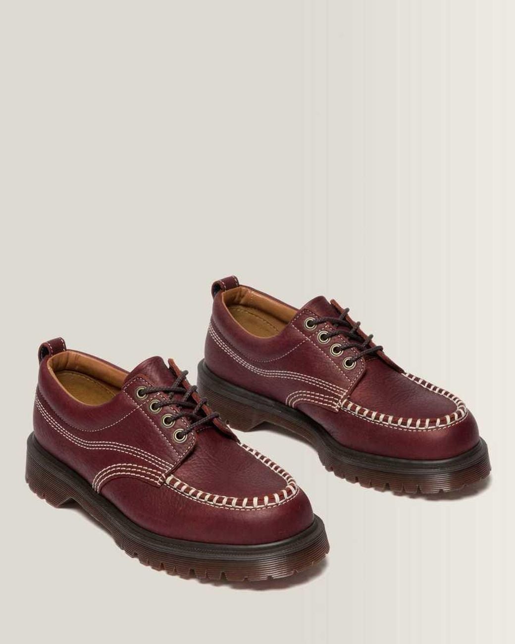 Dr. Martens Red Lowell Wild Grain Leather Moc Toe Shoes for men