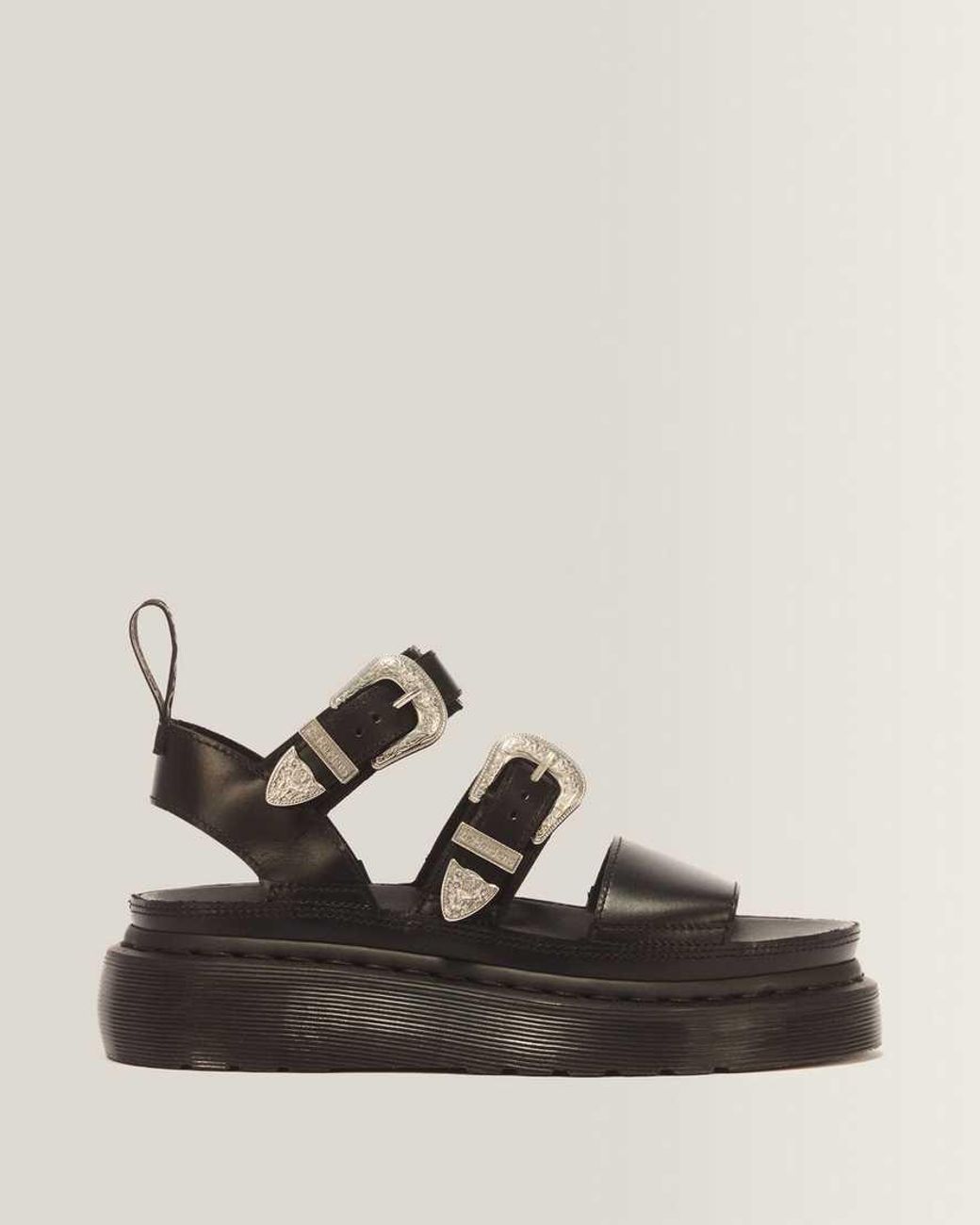 Dr. Martens Black Gryphon Quad Leather Gladiator Platform Sandals