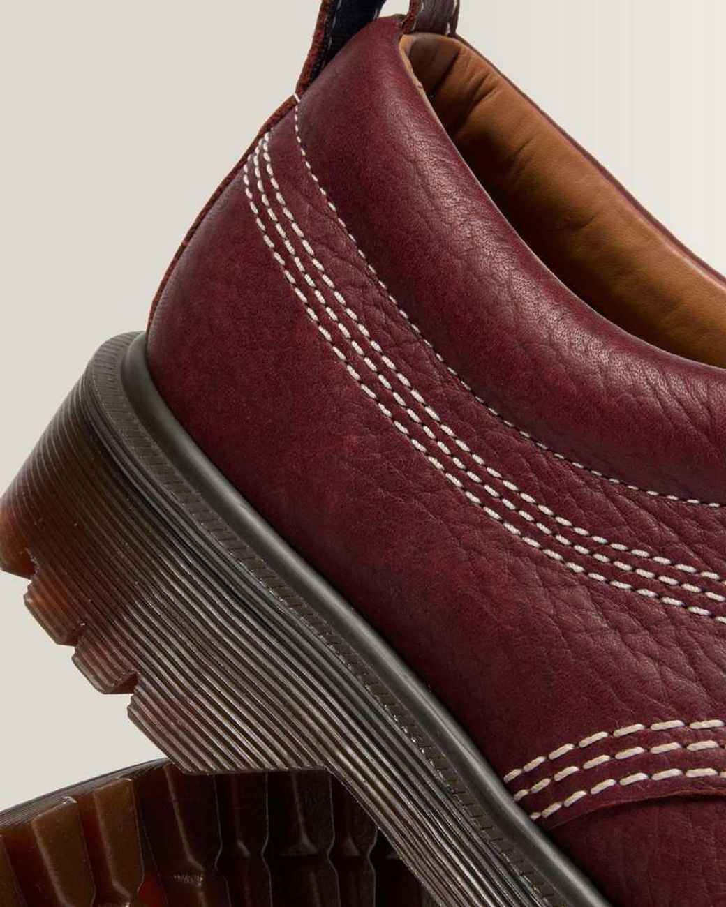 Dr. Martens Red Lowell Wild Grain Leather Moc Toe Shoes for men