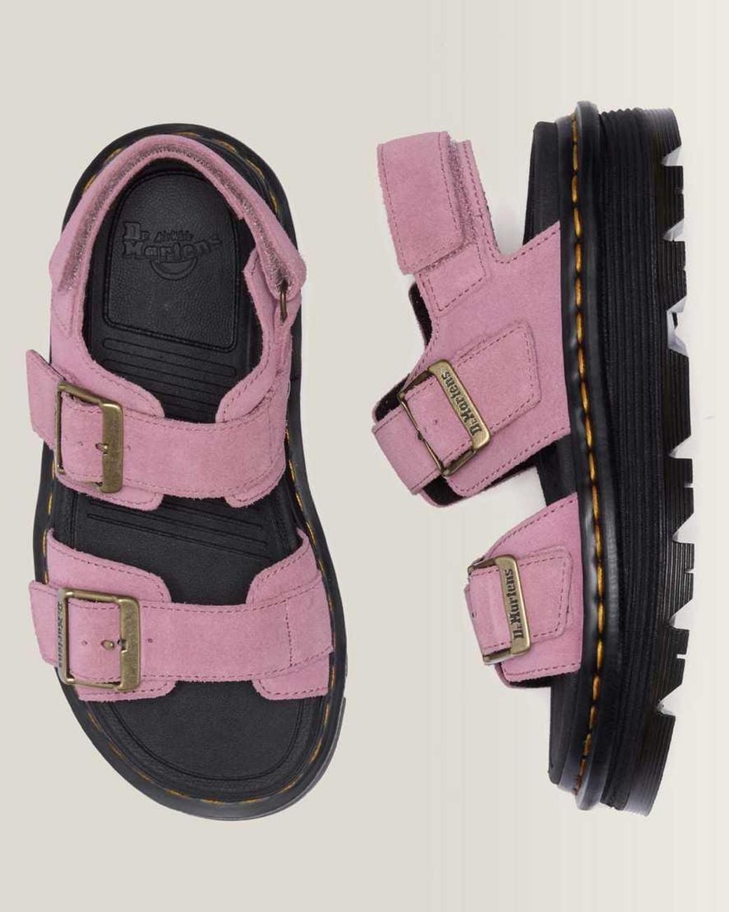 Dr. Martens Pink Zebzag Suede Platform Sandals