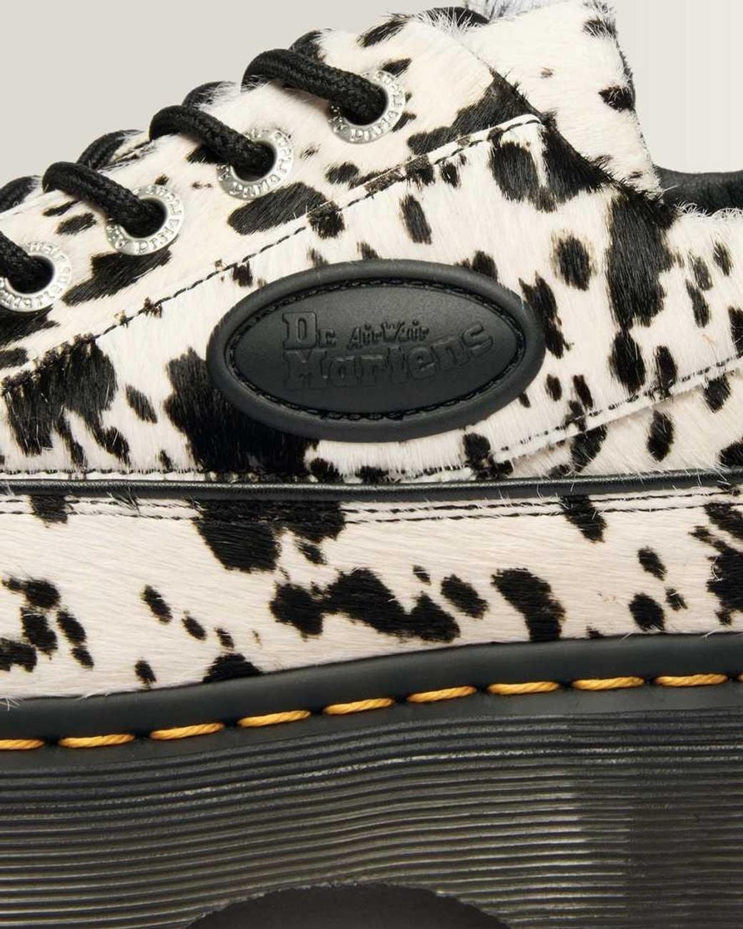Dr. Martens Black Buzz -Eye Dalmatian Hair On Leather Shoes