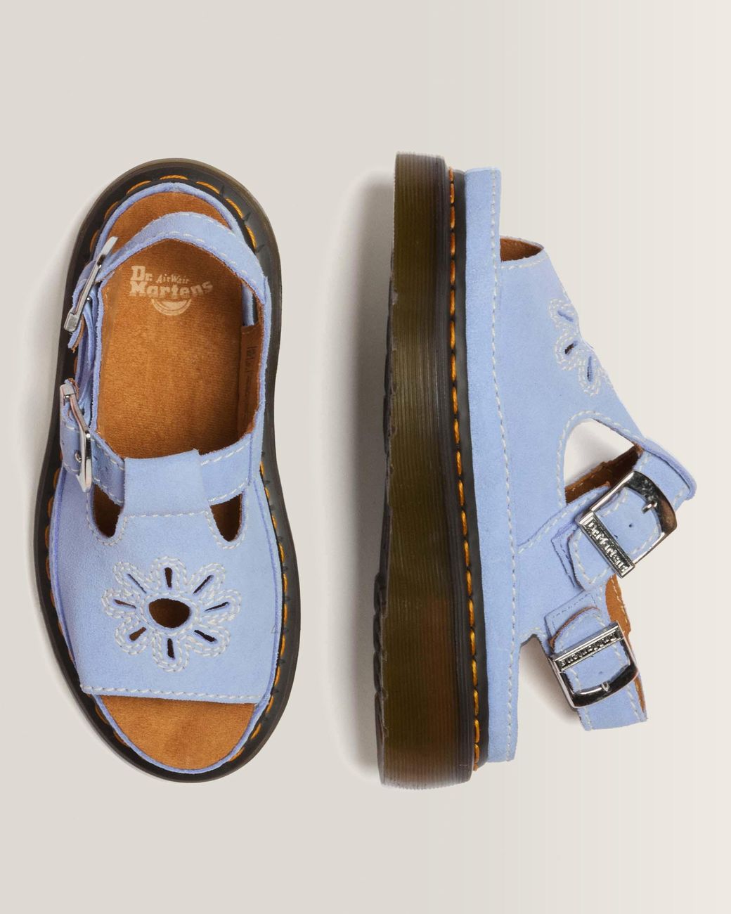 Dr. Martens Suède Dunnet Flower Buttersoft Leren Sandalen in het Blue