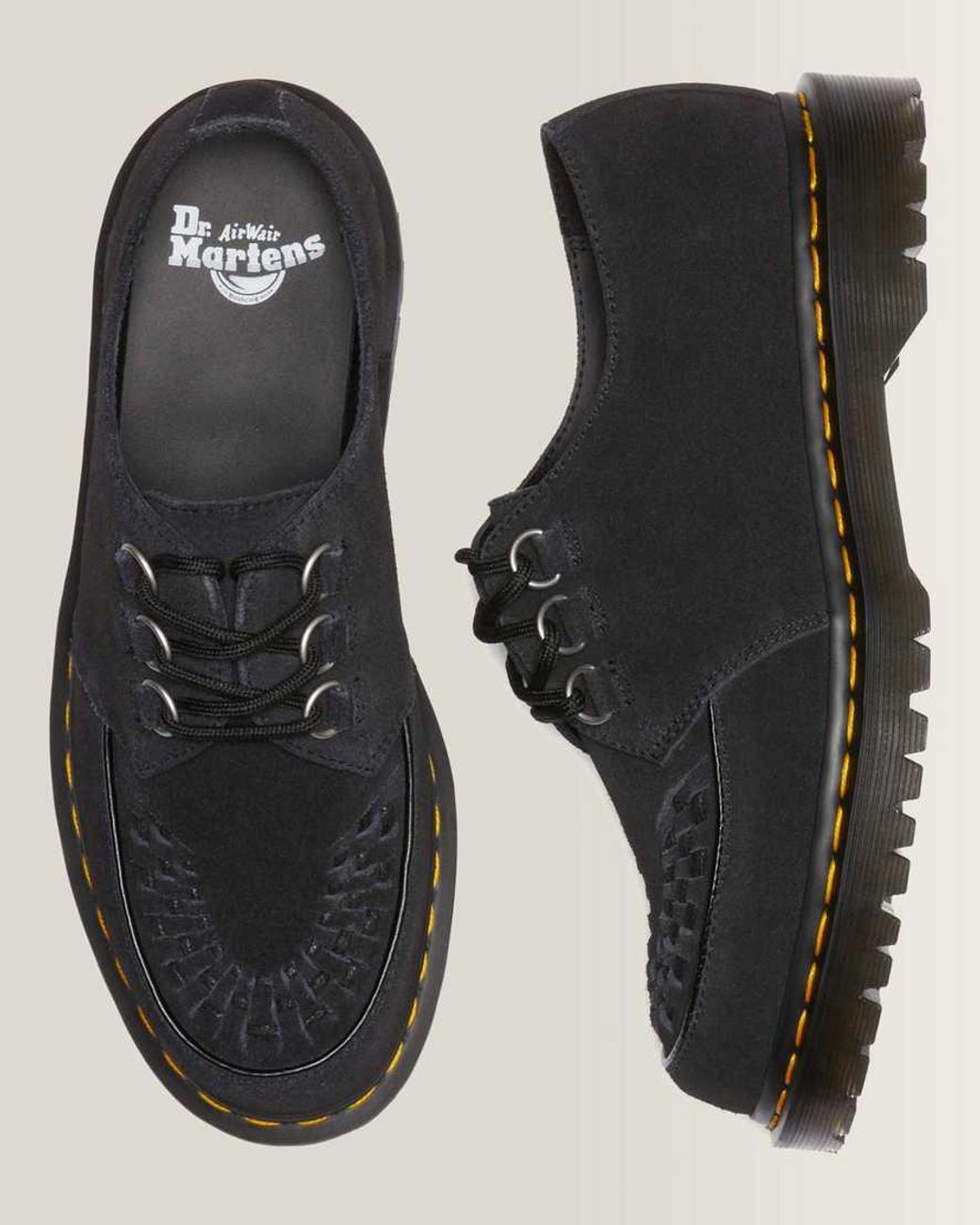 Dr. Martens Black Ramsey Woven Suede Creepers Shoes for men