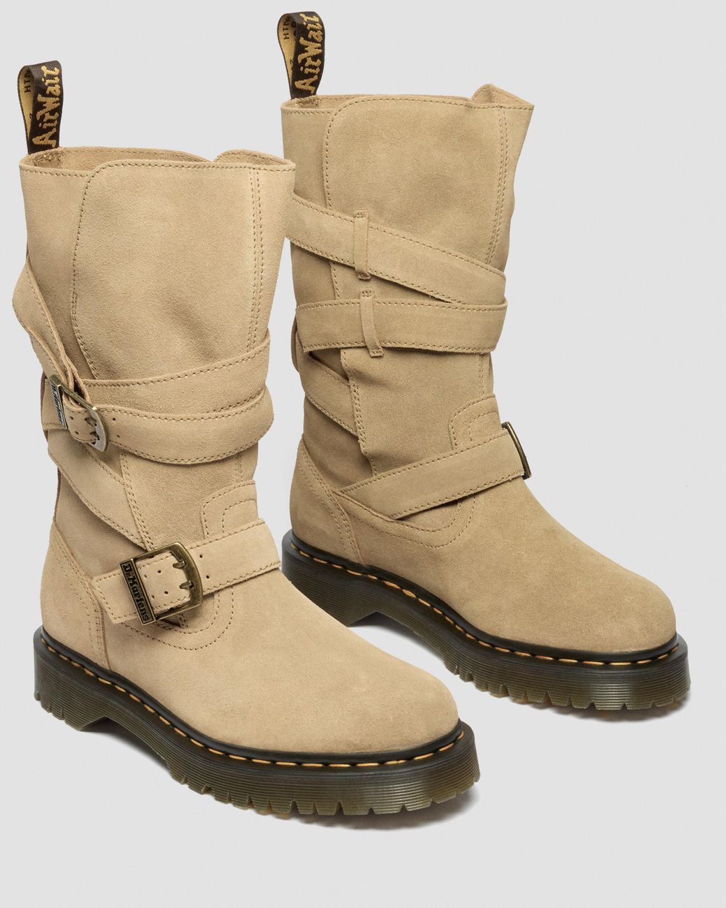 Dr. Martens Anistone Suède Biker Laarzen Met Twee Riemen in het Natural