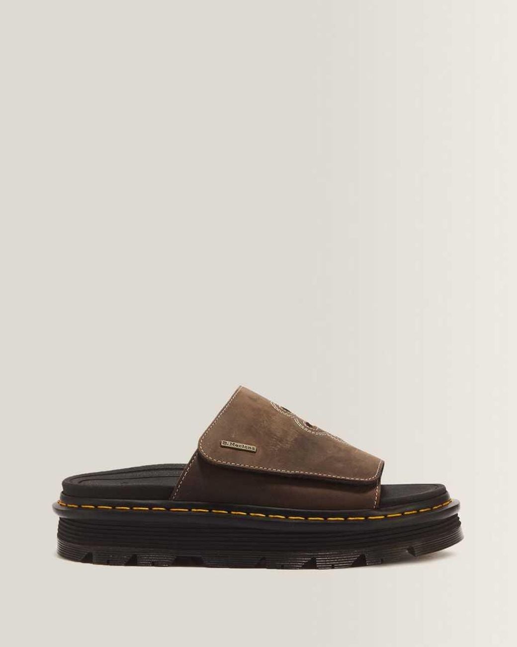 Dr. Martens Brown Zebzag Flower Crazy Horse Leather Slides