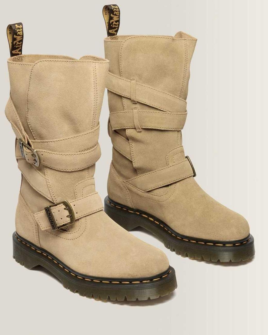 Dr. Martens Natural Anistone Two Strap Suede Biker Boots