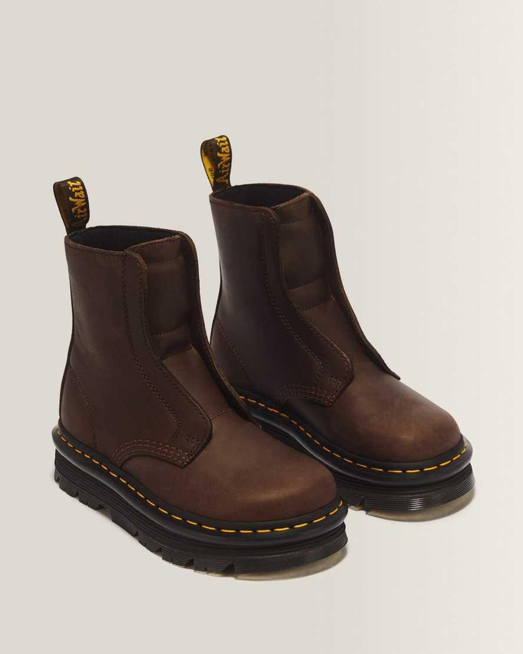 Dr. Martens Brown Zebzag Laceless Slip On Leather Boots for men