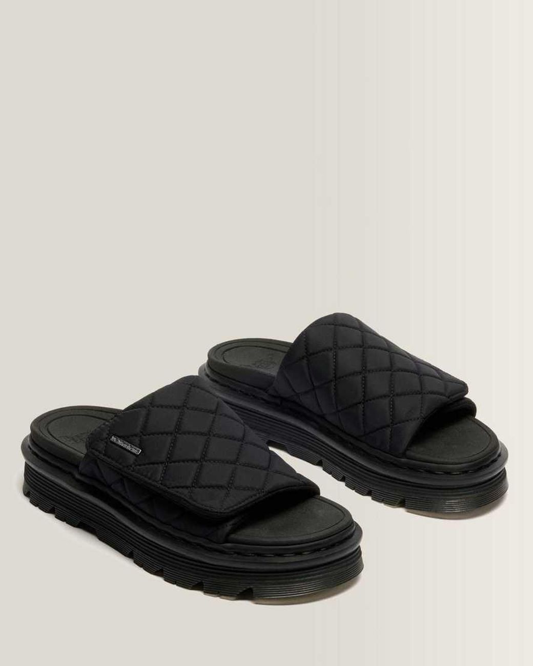 Dr. Martens Black Zebzag Quilted Canvas Platform Slides