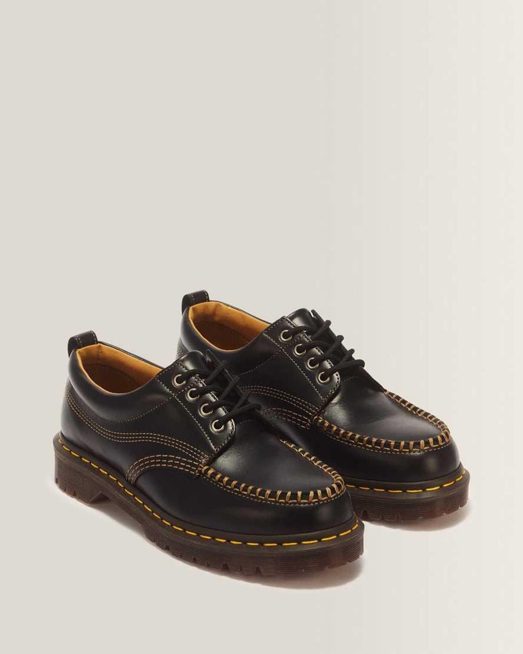 Dr. Martens Black Lowell Leather Moc Toe Shoes for men