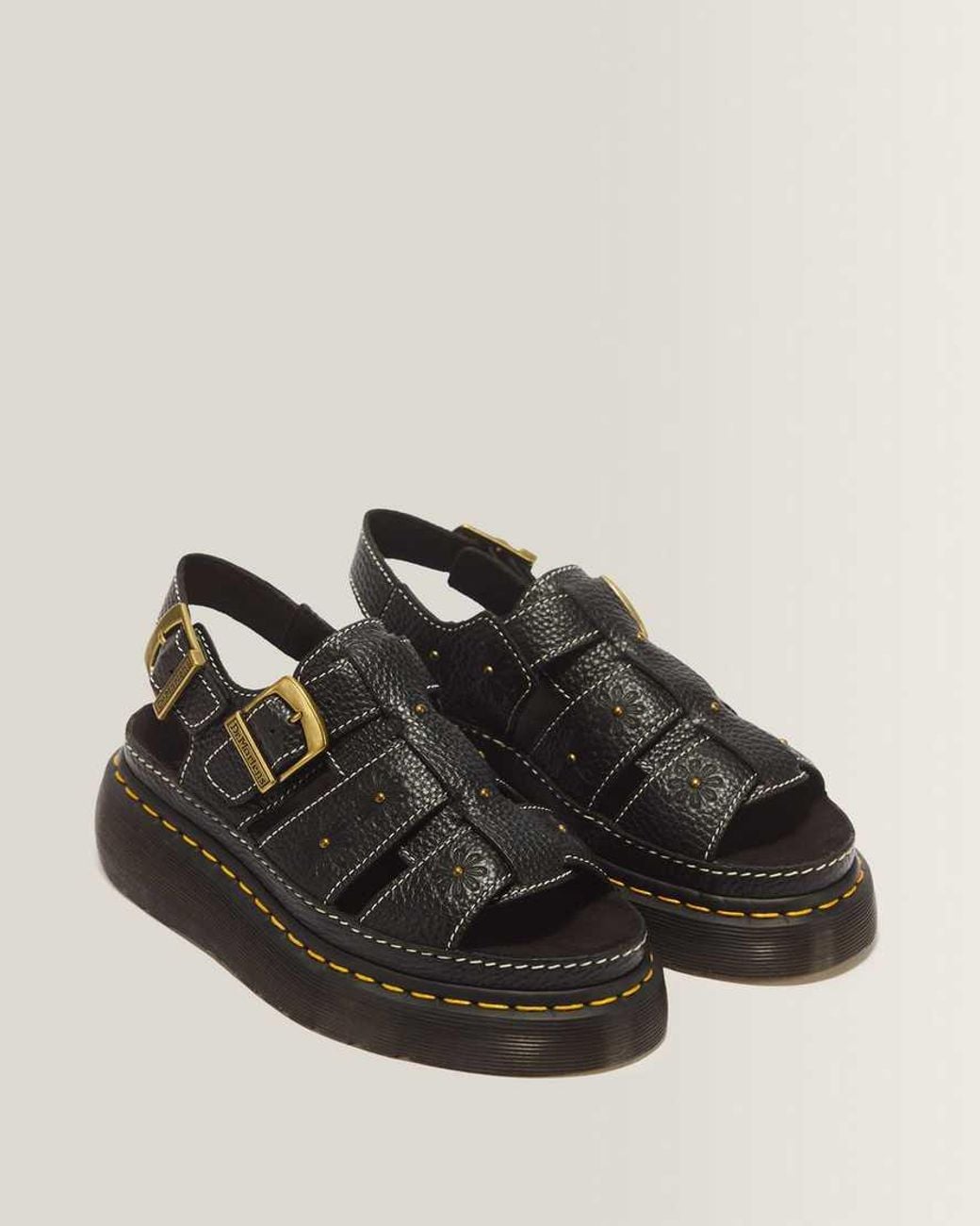 Dr. Martens Black Wrenlie Open Toe Nappa Leather Fisherman Platform Sandals