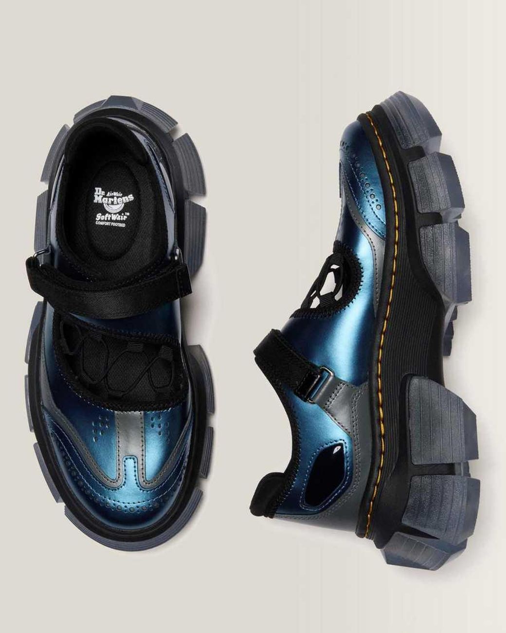 Dr. Martens Blue Satin Finish Leather Dmxl V2 Mary Jane Shoes
