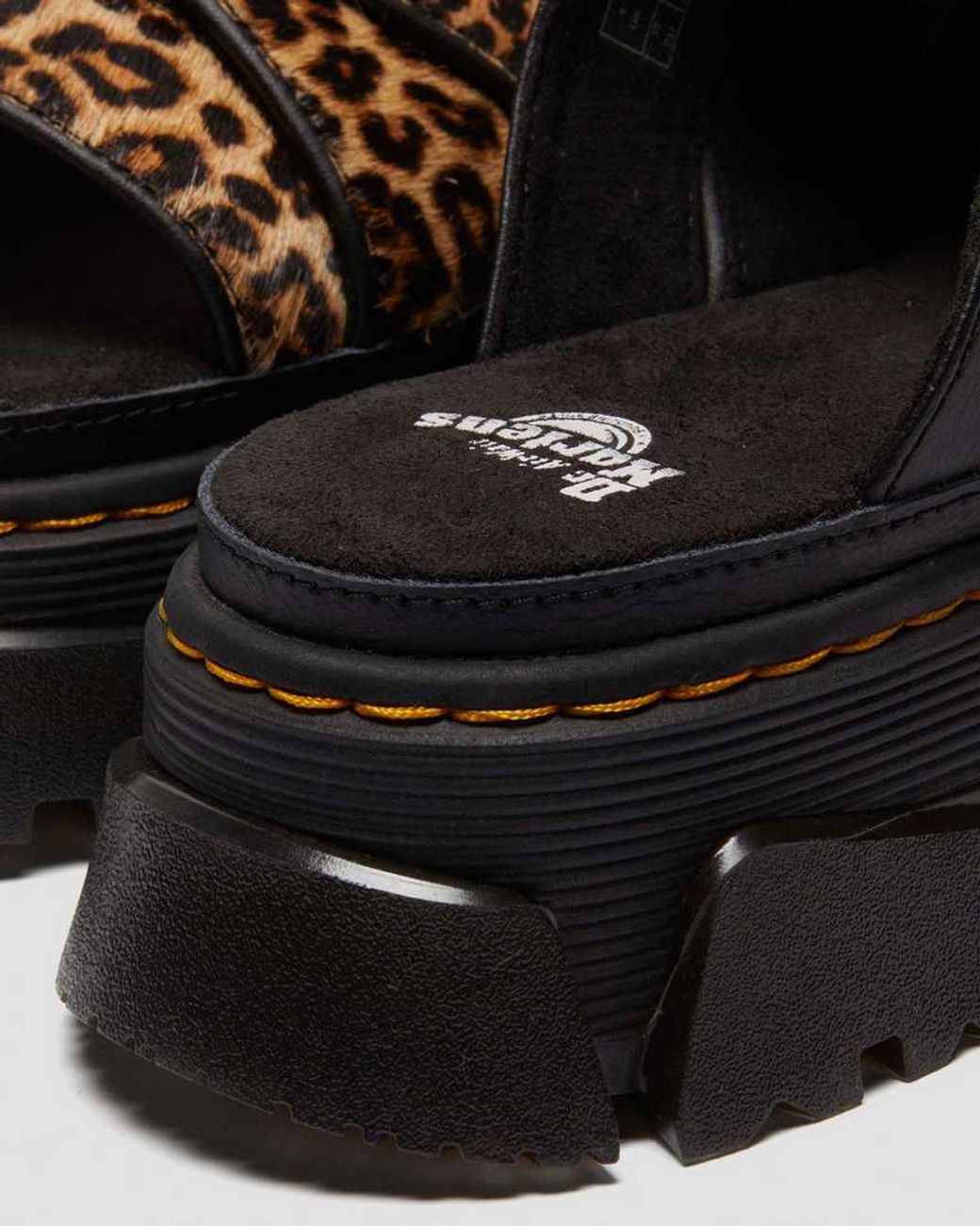 Dr. Martens Black Mattison Leopard Slide Sandals