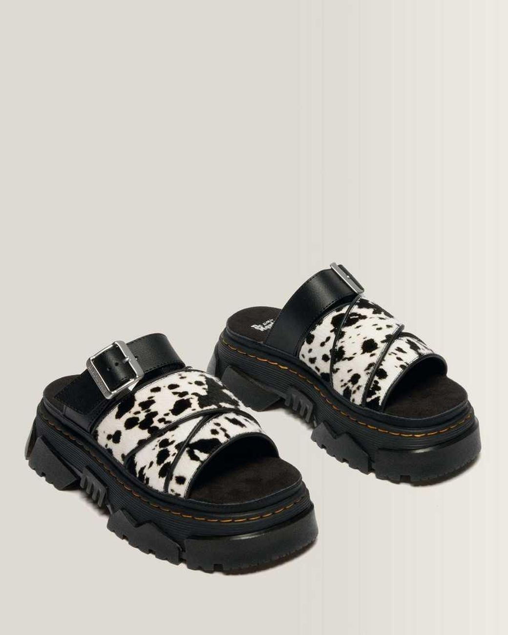 Dr. Martens Black Mattison Slides Dalmatian Hair On Leather Sandals