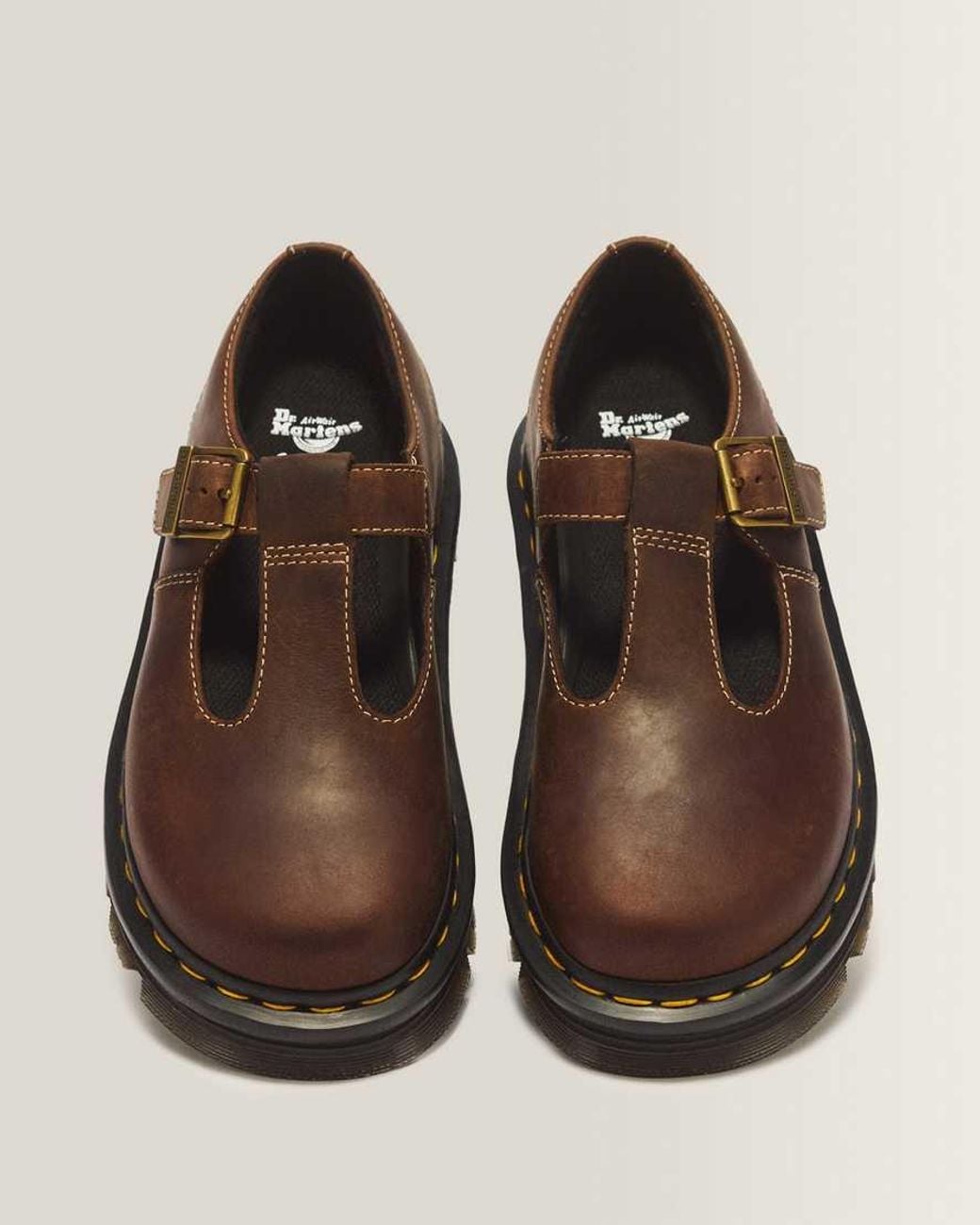 Dr. Martens Brown Zebzag Crazy Horse Leather Mary Jane Shoes