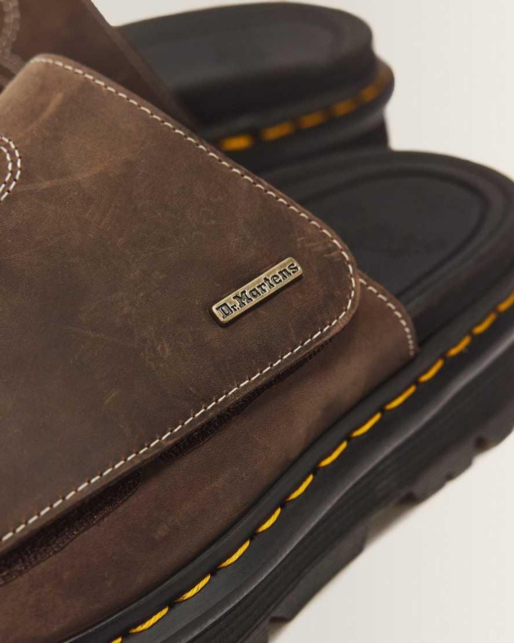 Dr. Martens Brown Zebzag Flower Crazy Horse Leather Slides