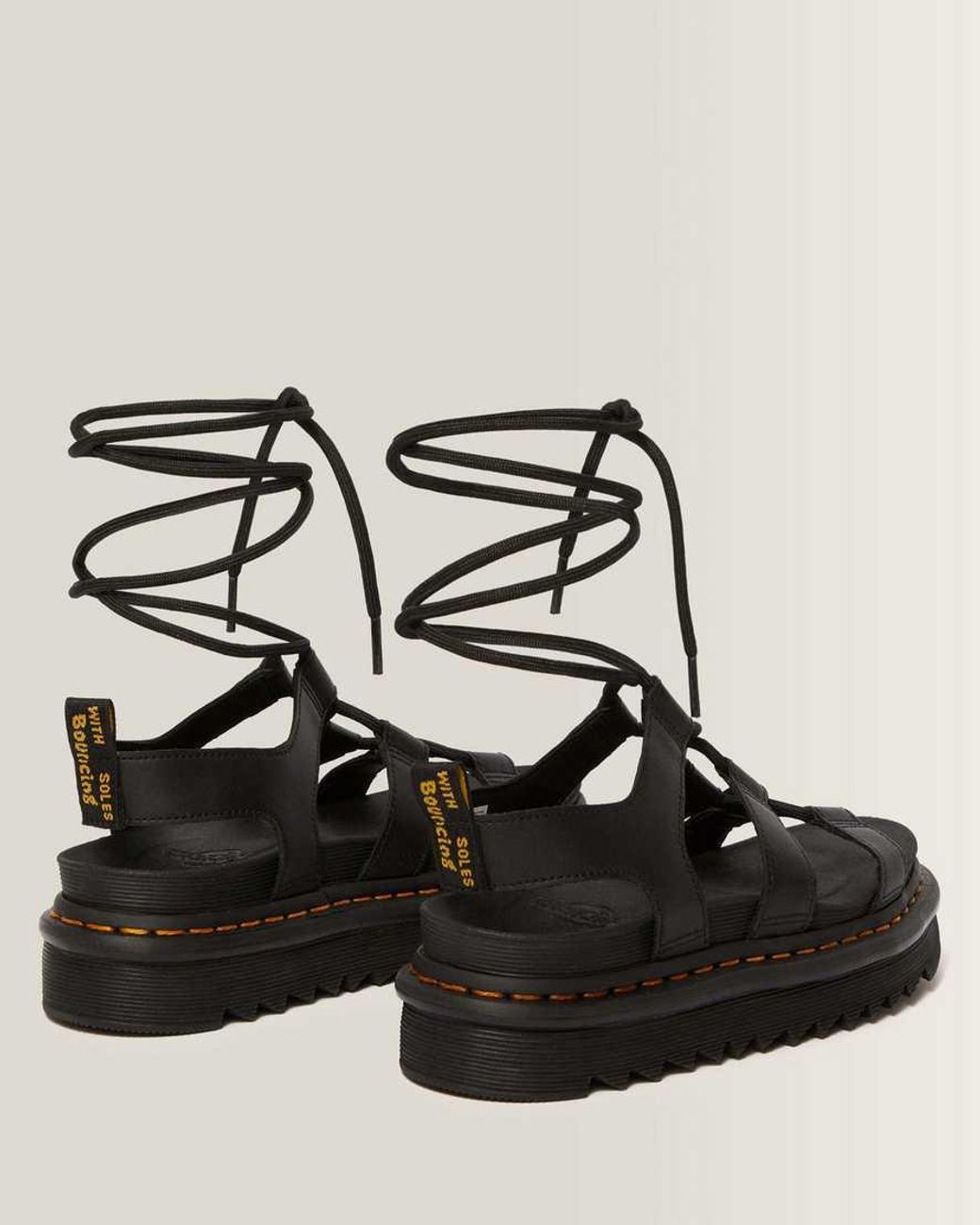Dr. Martens Black Nartilla Hydro Leather Gladiator Sandals