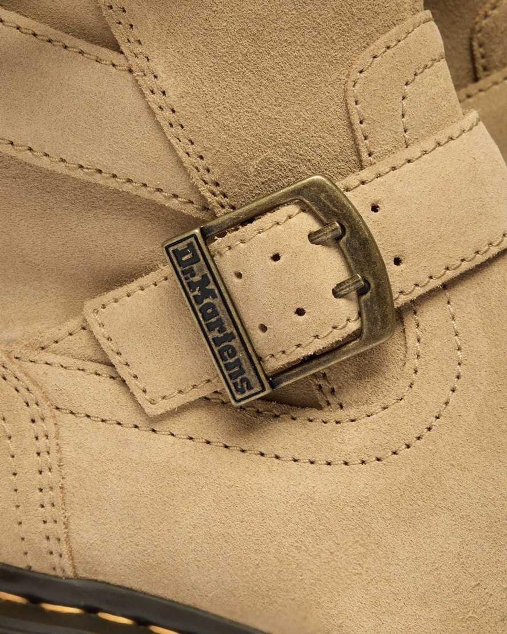 Dr. Martens Natural Anistone Two Strap Suede Biker Boots