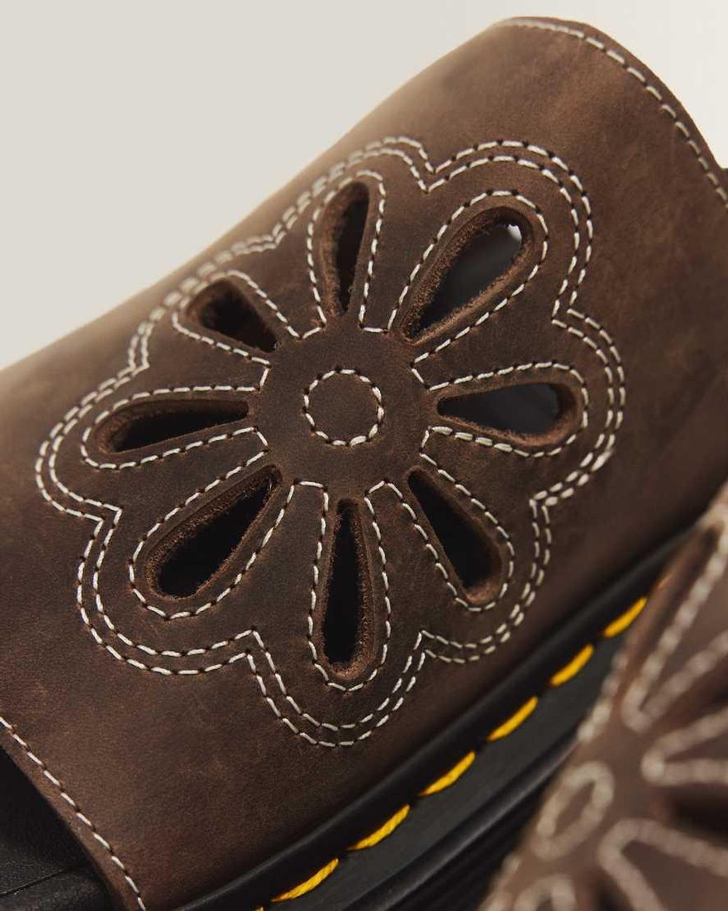 Dr. Martens Brown Zebzag Flower Crazy Horse Leather Slides