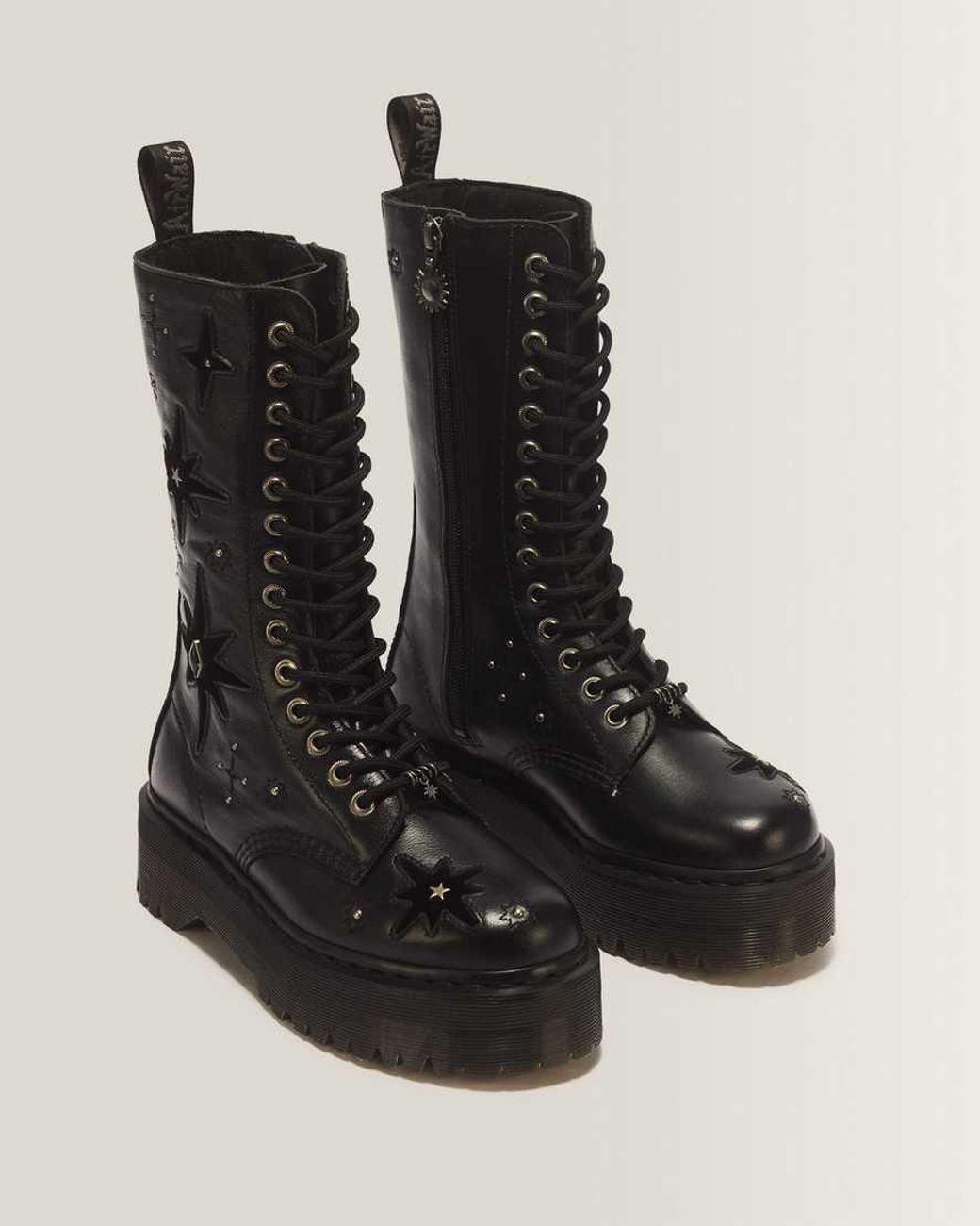 Dr. Martens Black 1B99 Wmg 14 Eye Leather & Velvet Lace Up Boots