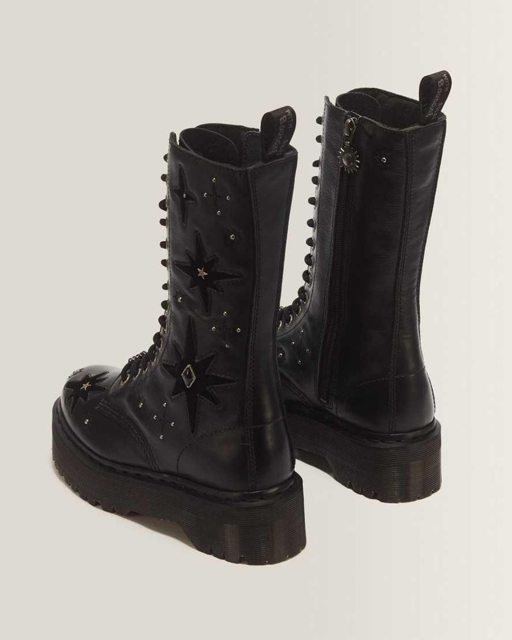 Dr. Martens Black 1B99 Wmg 14 Eye Leather & Velvet Lace Up Boots
