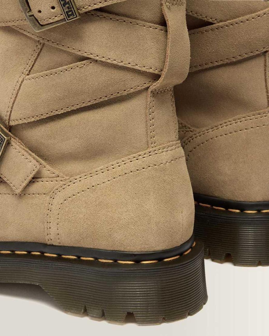 Dr. Martens Natural Anistone Two Strap Suede Biker Boots