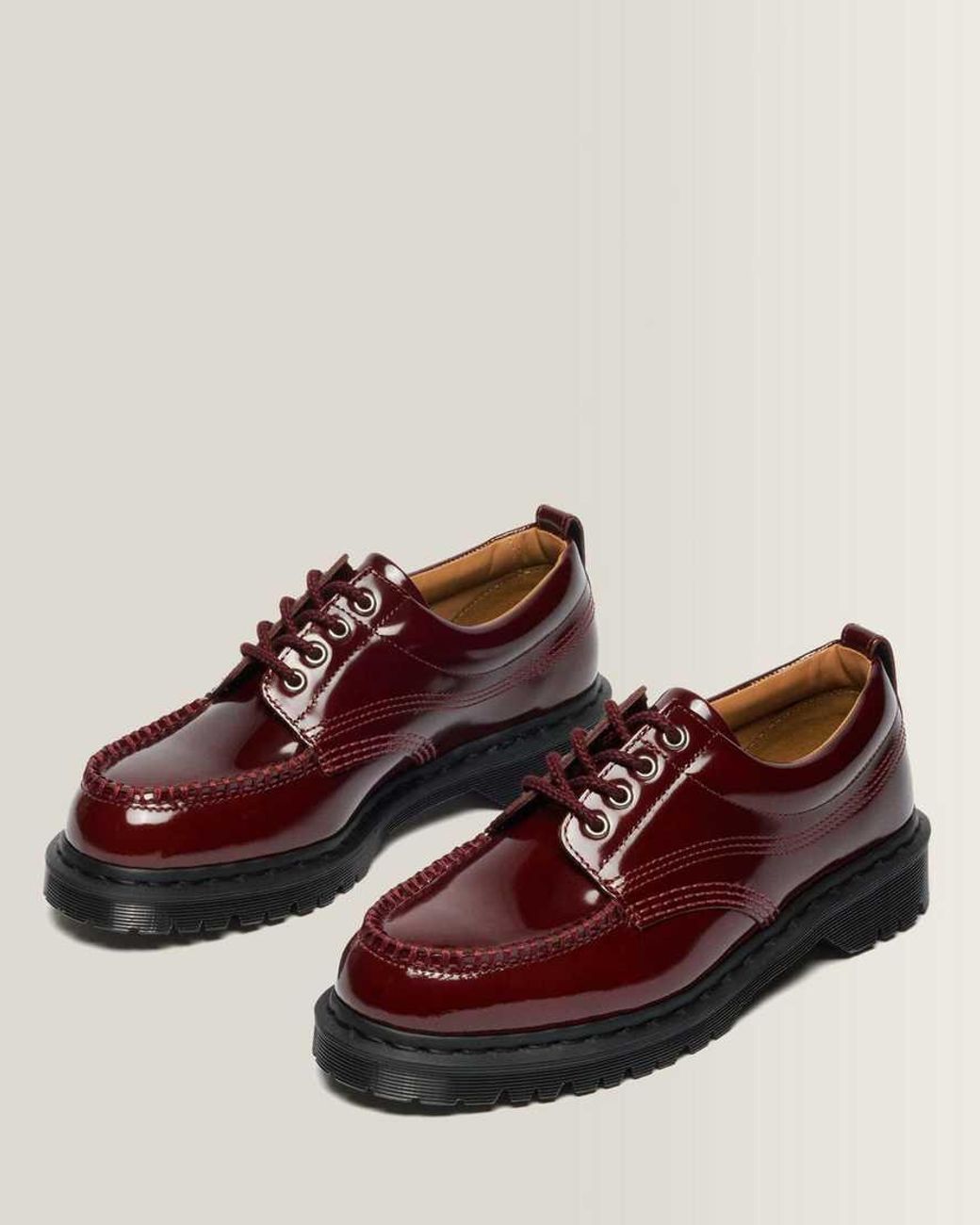 Dr. Martens Red Laque Leather Lowell Laque Moc Toe Shoes for men