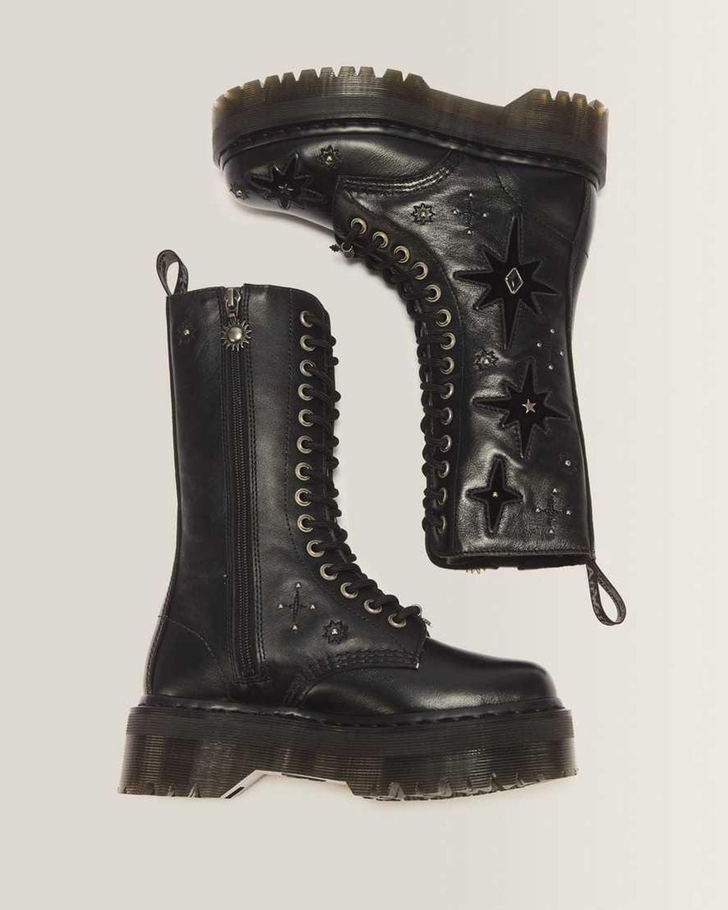 Dr. Martens Black 1B99 Wmg 14 Eye Leather & Velvet Lace Up Boots