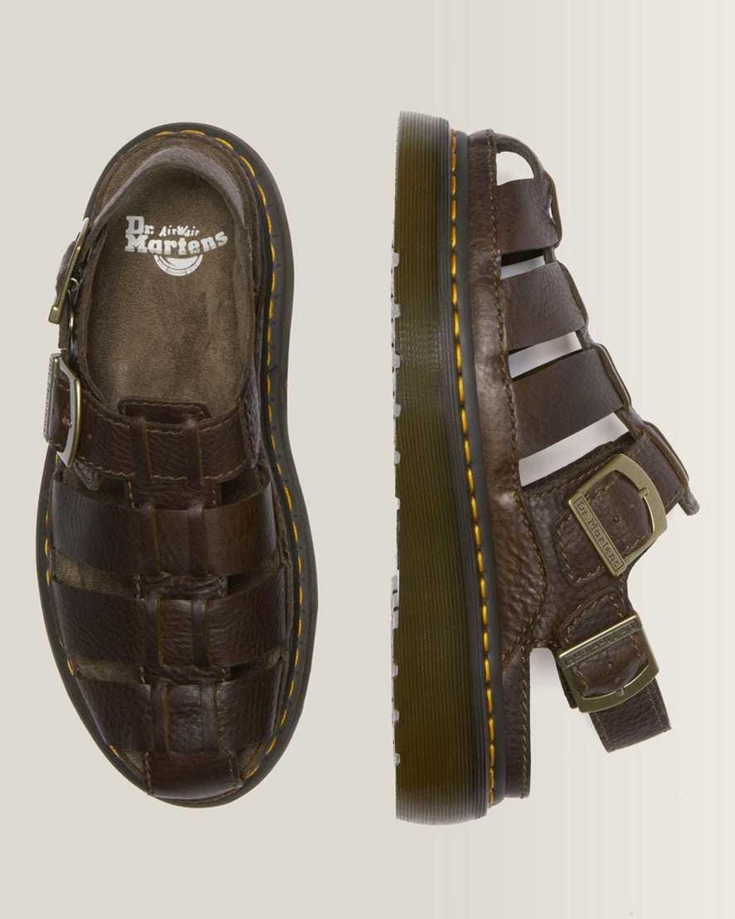 Dr. Martens Brown Wrenlie Leather Fisherman Sandals for men