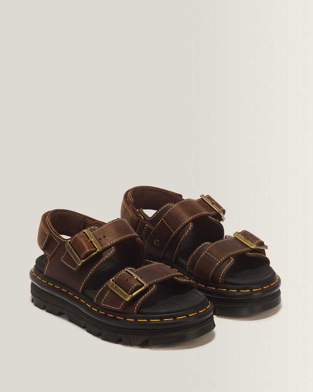Dr. Martens Brown Zebzag Crazy Horse Leather Sandals for men