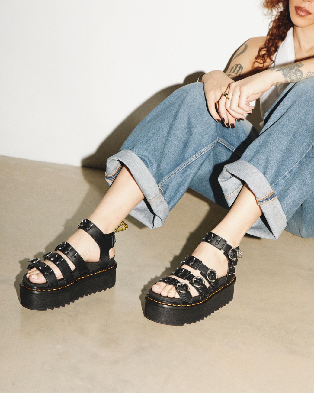 【Dr.Martens】PIERCING PLATFORM SANDALS Dr. Martens Black Blaire Piercing Leather Platform Sandals