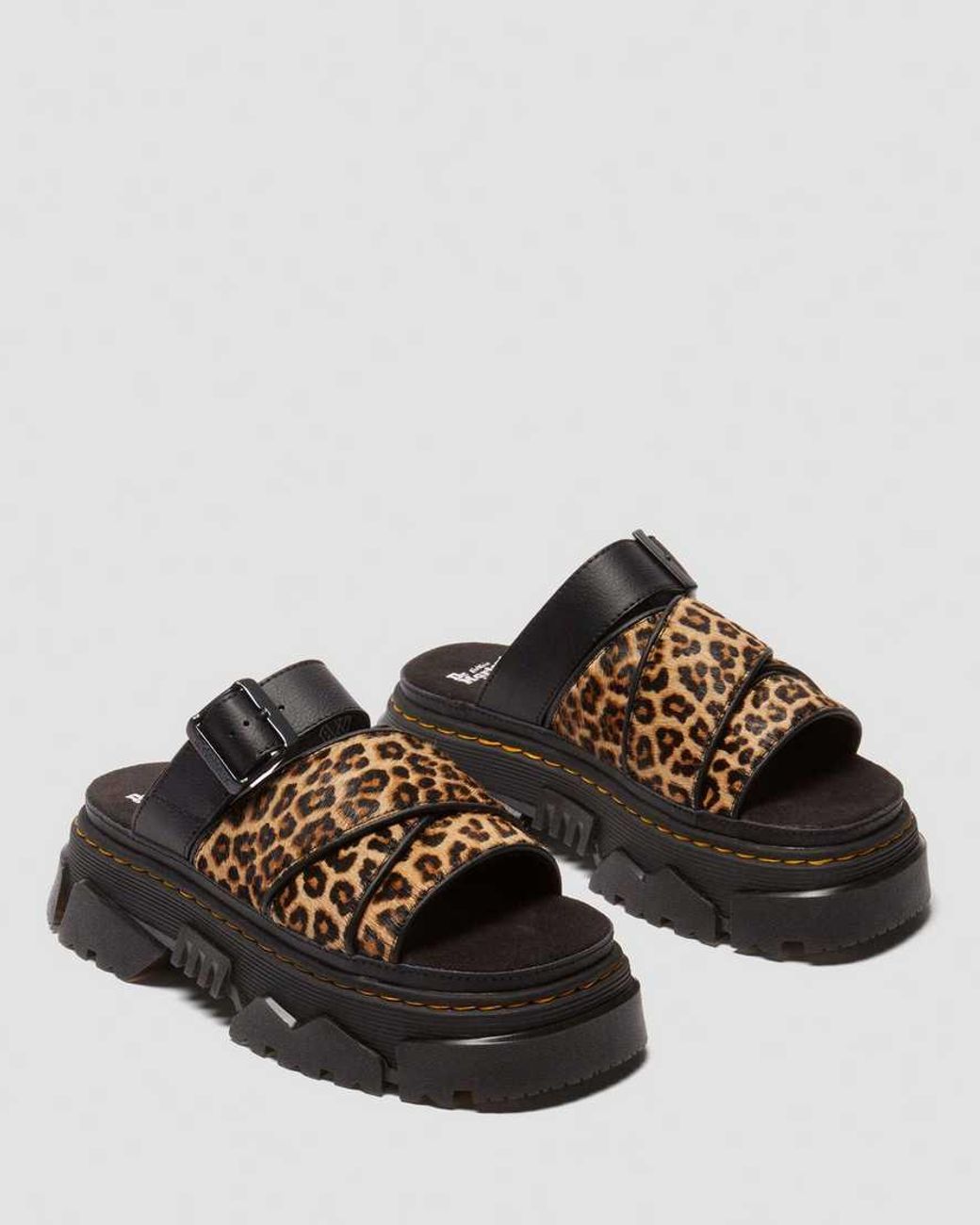 Dr. Martens Black Mattison Leopard Slide Sandals