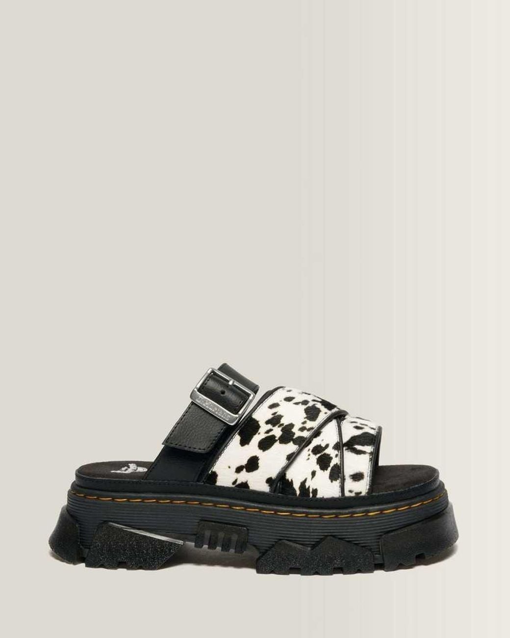 Dr. Martens Black Mattison Slides Dalmatian Hair On Leather Sandals