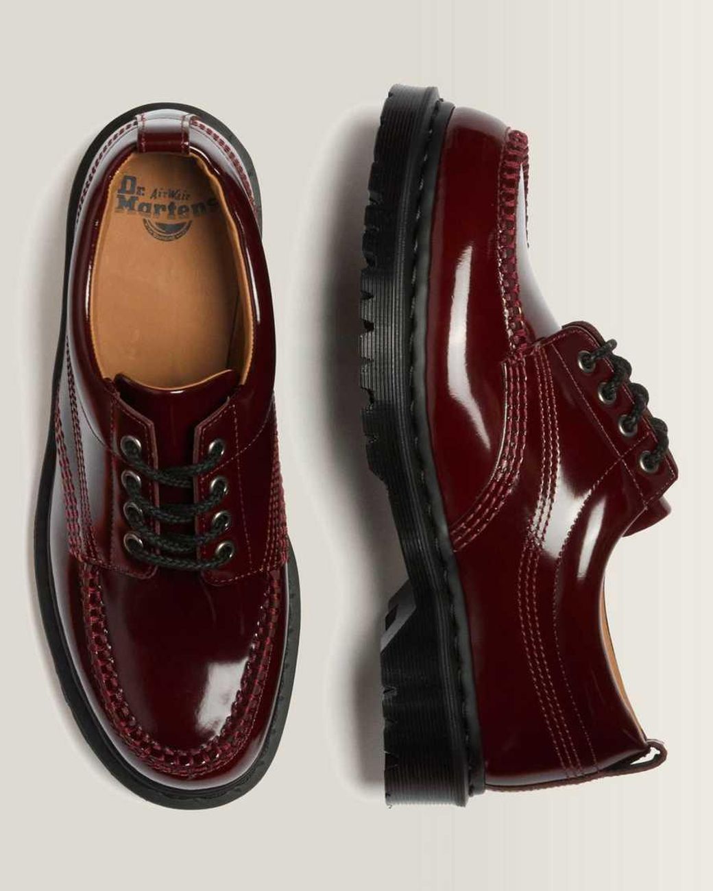Dr. Martens Red Laque Leather Lowell Laque Moc Toe Shoes for men