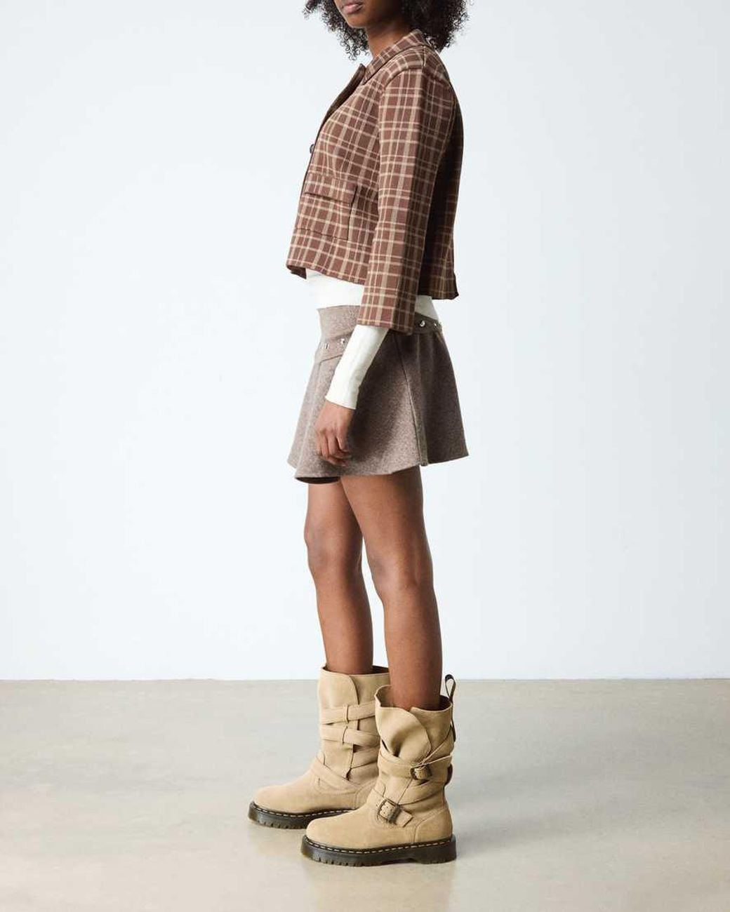Dr. Martens Natural Anistone Two Strap Suede Biker Boots