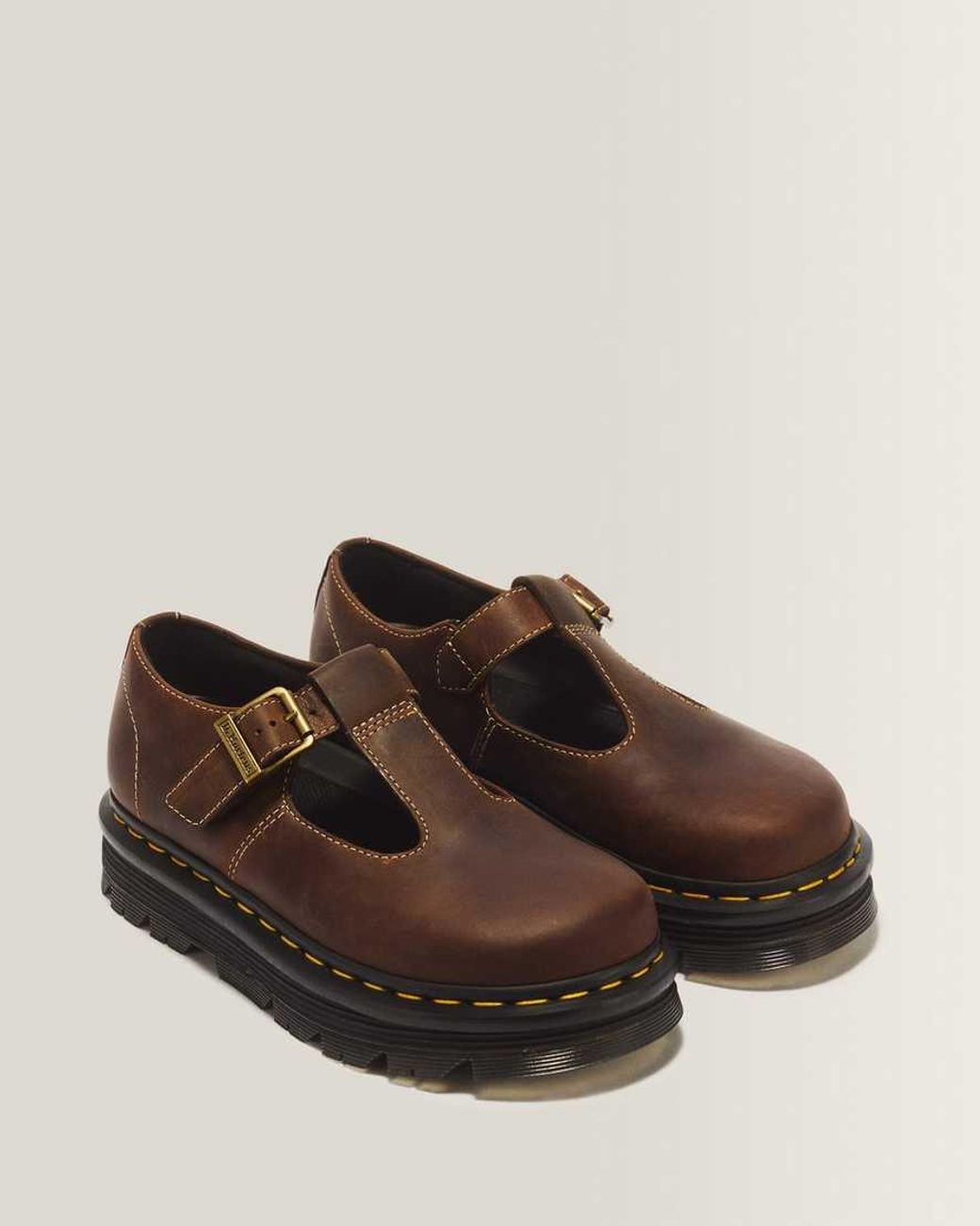 Dr. Martens Brown Zebzag Crazy Horse Leather Mary Jane Shoes