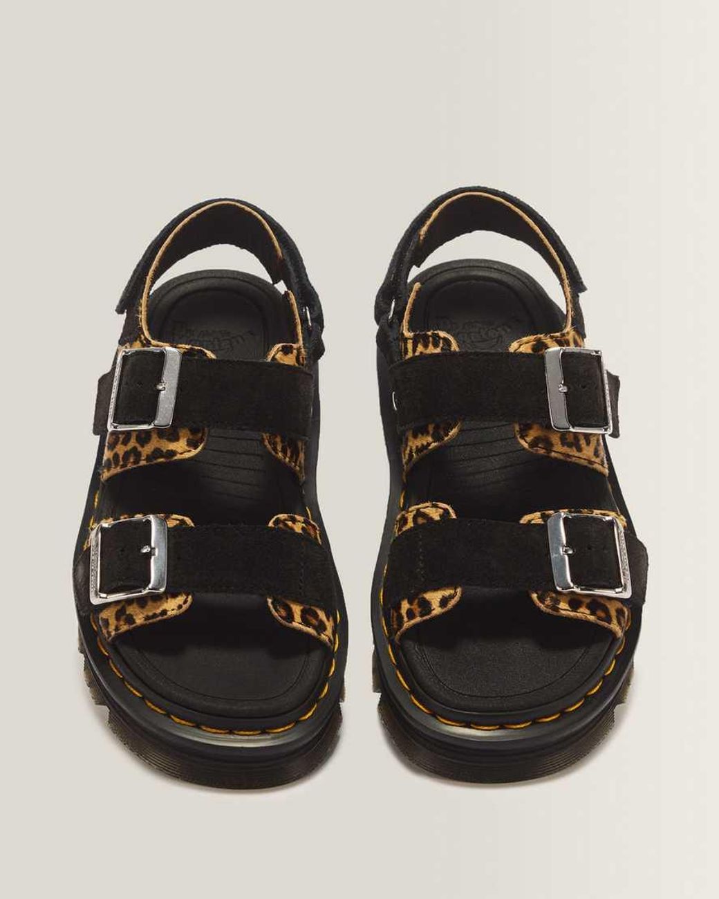 Dr. Martens Zebzag Leopard Hair On Leather Sandals in Black | Lyst