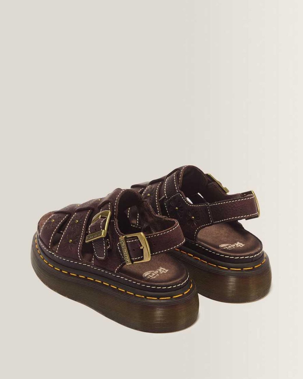 Dr. Martens Brown Wrenlie Open Toe Grizzly Leather Fisherman Platform Sandals