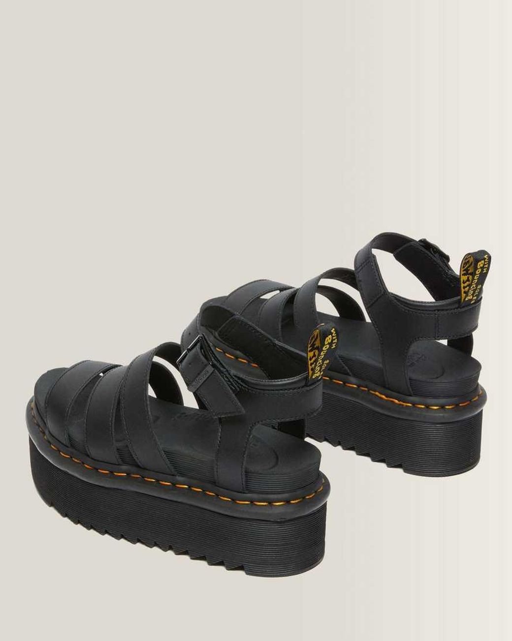 Dr. Martens Black Blaire Quad Hydro Leather Platform Gladiator Sandals