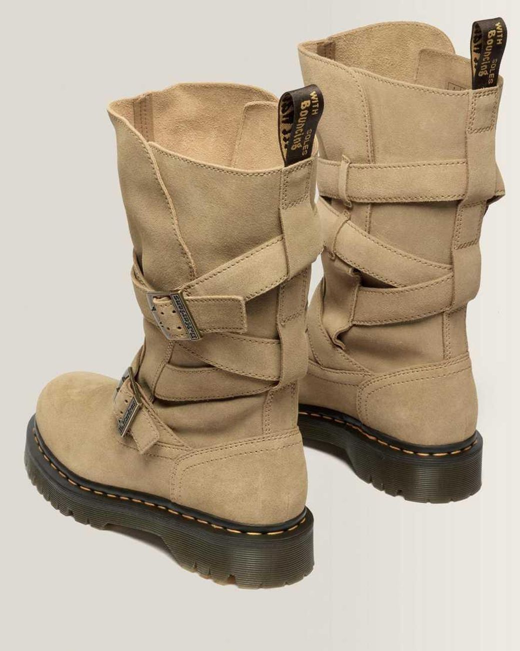 Dr. Martens Natural Anistone Two Strap Suede Biker Boots