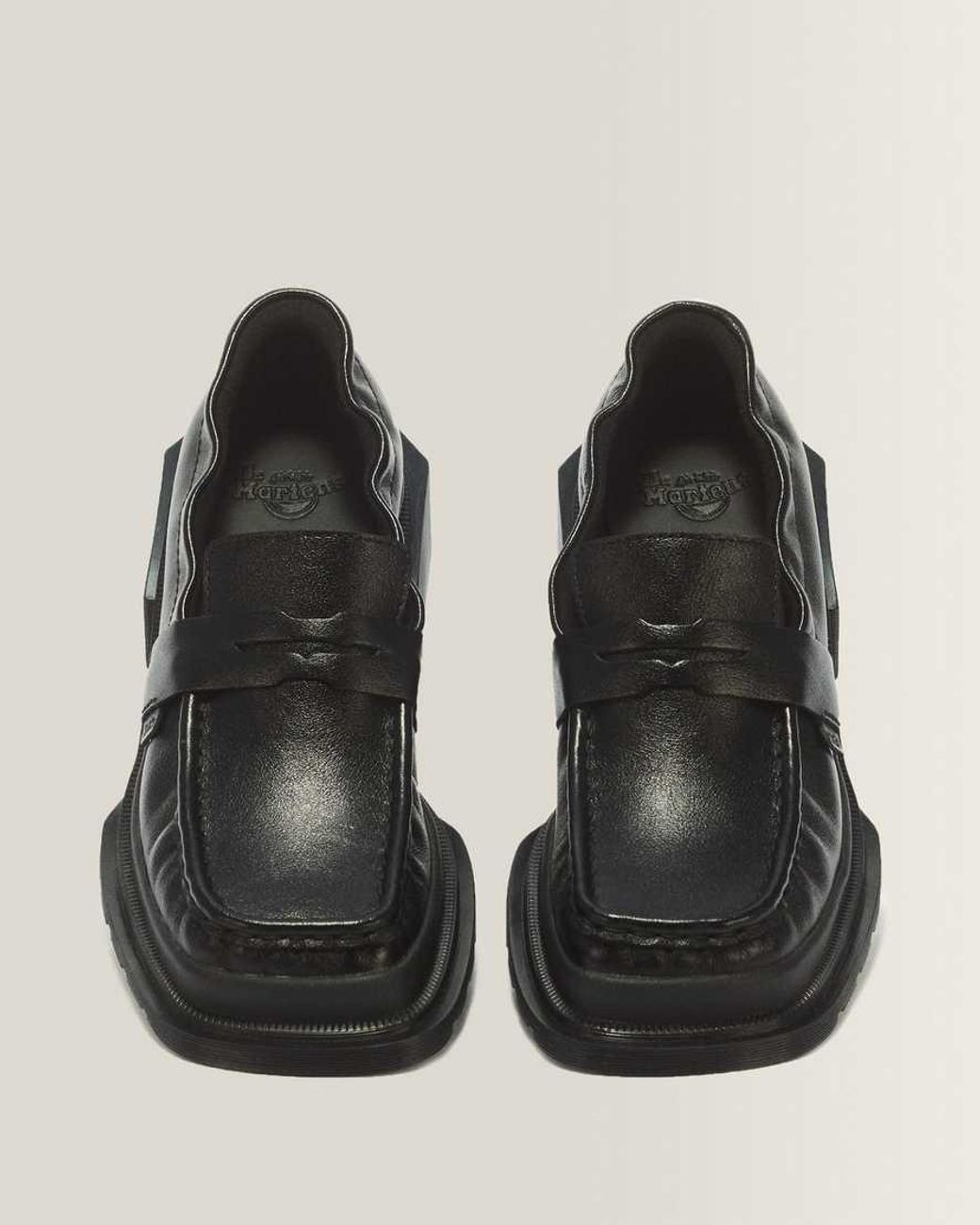 Dr. Martens Black Maybole Square Toe Ruched Leather Loafers