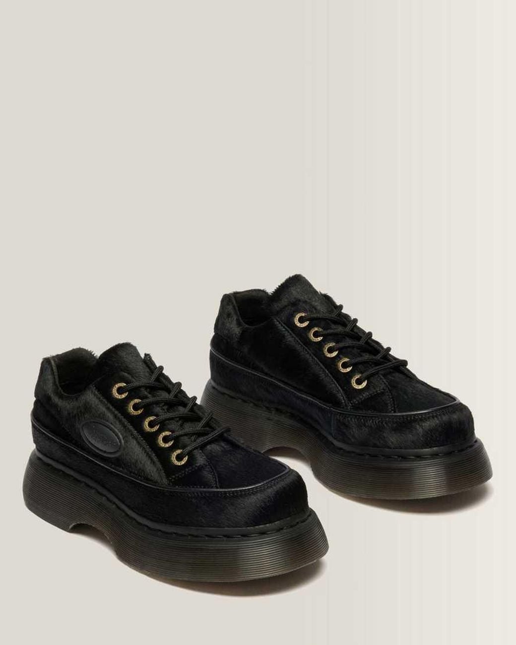 Dr. Martens Black Buzz 5-Eye Hair On Leather Shoes