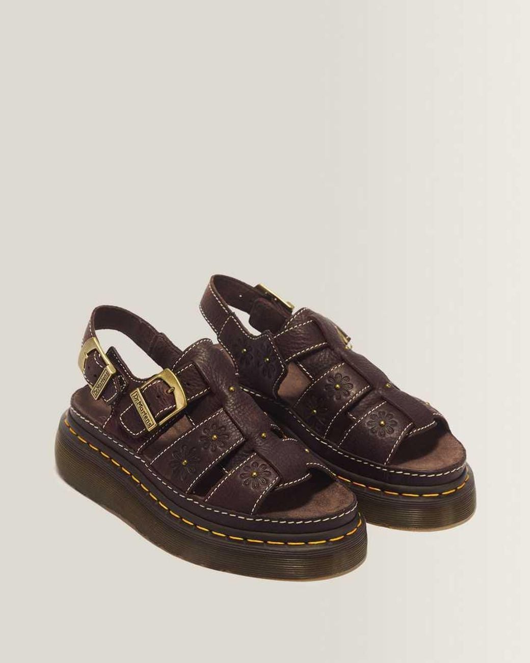 Dr. Martens Brown Wrenlie Open Toe Grizzly Leather Fisherman Platform Sandals