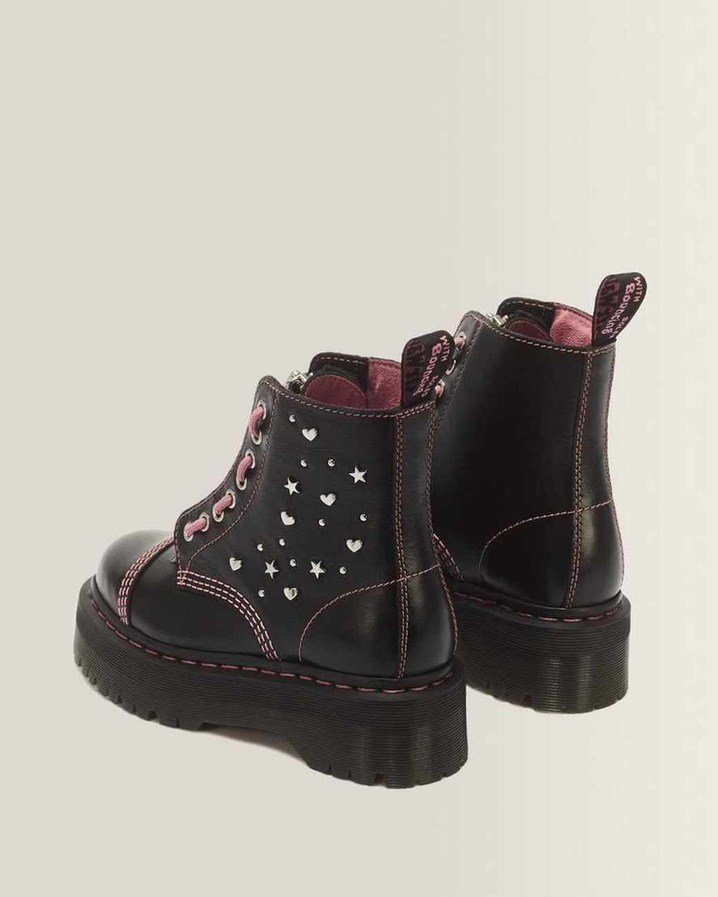Dr. Martens Black Sinclair Hearts & Stars 8 Eye Leather Platform Boots