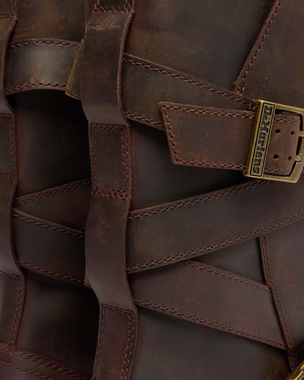 Dr. Martens Anistone Crazy Horse Leren Biker Laarzen Met Twee Riemen in het Brown